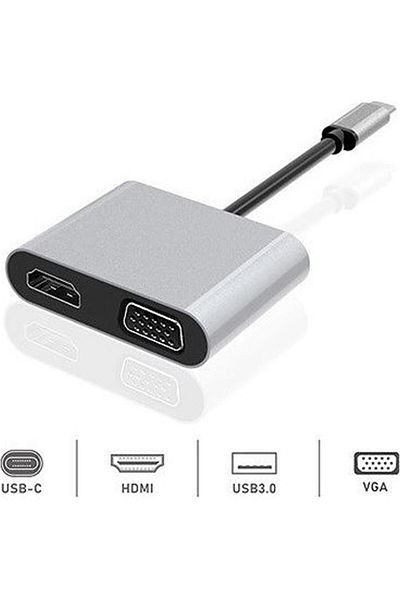 Dexim Dhu0004 Premium 4 in 1 Usb-Typ-C HDMI Vga Hub for iPad Pro, Macbook, Pc, Laptop