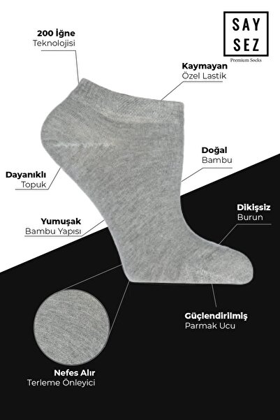 SAYSEZ Bamboo Men's Booties Plain Black-White-Grey Socks Seamless Premium 3 Pack