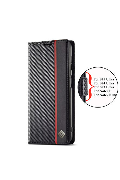 Choice جراب جلدي أسود من ألياف الكربون لهاتف سامسونج جالاكسي إس 24 ألترا، متو...