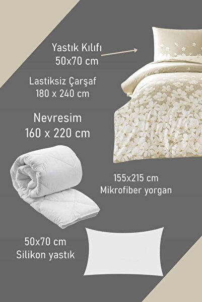 Taç Σετ παπλωματοθήκης April Beige Ranforce Single + Πάπλωμα + Μαξιλάρι σιλικόνης