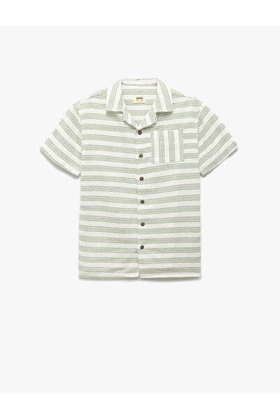 Koton Cămașă cu mânecă scurtă, cu nasturi, din amestec de bumbac, cu buzunare