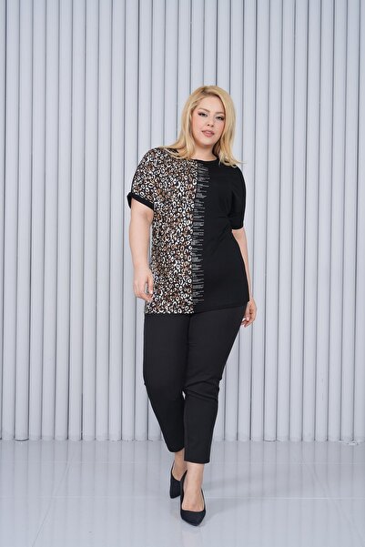 Siyezen بلوزة كبيرة الحجم منقوشة وأحجار