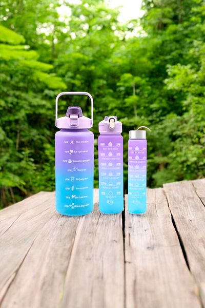 Vekorr 3L Motivational Water Bottle Set - Colorful Beverage Flask with Lid 2000ml 750ml 300ml
