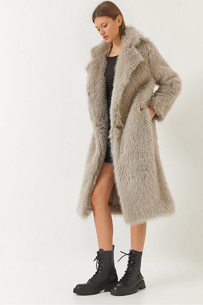 Bianco Lucci Women's Long Fur Lined Coat 2614 60261064