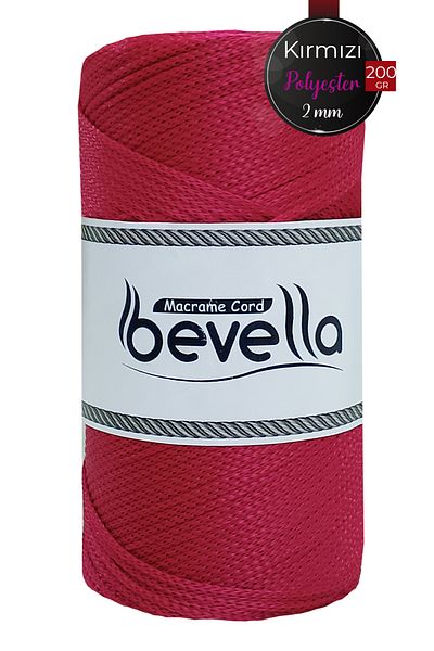Bevella Macrame Cord 2 mm - 200 Gr Polyester Macromo Red, Plate and Bag Thread