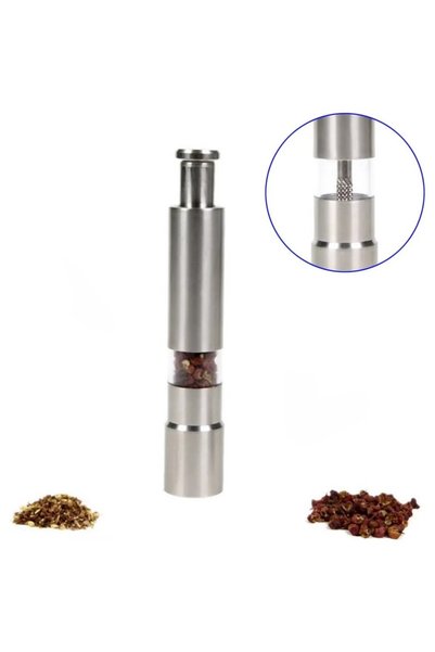 Aırstorr Airstorr Light Grey Stainless Steel Pepper Mill Salt Shaker Grinder Combo Push Button for Travel