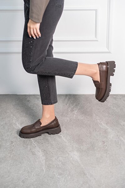 FS KOMBİN COLLECTİON Moena Bitter Brown дамски мокасини от естествена кожа