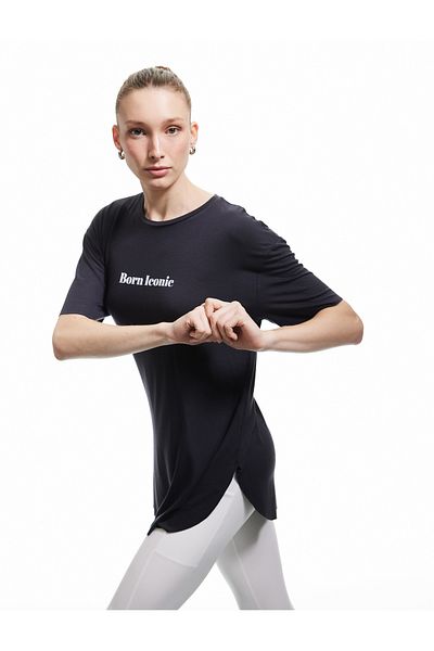 Koton Viscose Short Sleeve Slogan Printed Oversize Sports T-Shirt