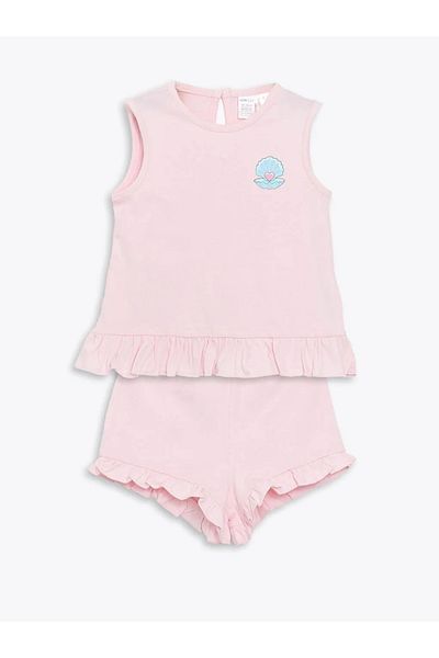 LC Waikiki Lcw Eco Pink Crew Neck Baby Girl Blouse and Shorts 2-Piece