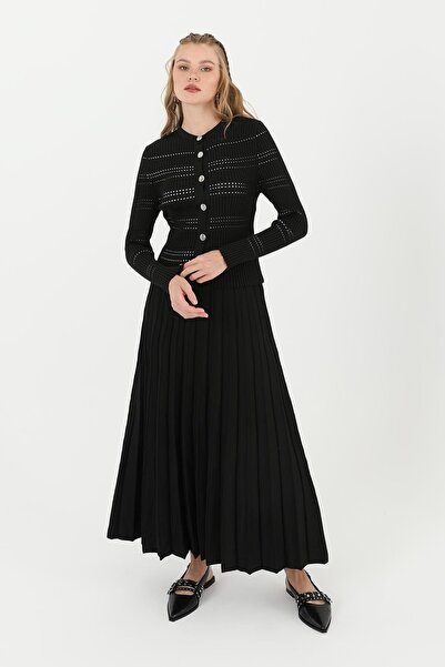 Genel Markalar Kadın Triko Bluz Etekli Takım Siyah