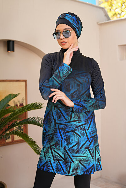 SEBOTEKS Digital Printed Tights Closed Hijab Swimsuit 3765