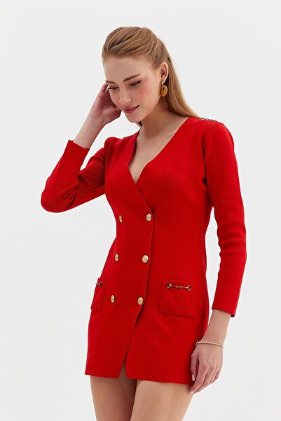 Nish&Chic Gold Düğmeli Uzun Triko Ceket