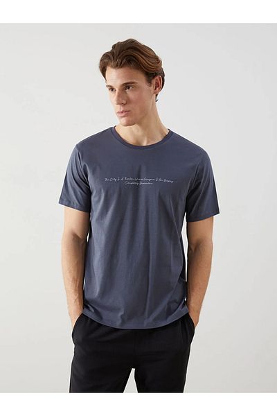 LC Waikiki Lcw Eco Anthracite Crew Neck Short Sleeve Printed Combed Cotton Mens T-Shirt