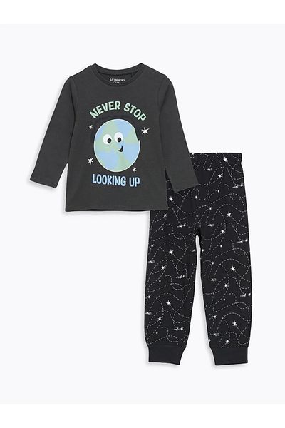 LC Waikiki Lcw Kids Gray Crew Neck Boy Pajamas Set
