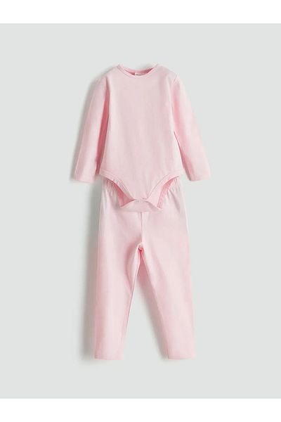 LC Waikiki Lcw Baby - Pink Basic 2-Piece Baby Girl Bodysuit and Leggings Set