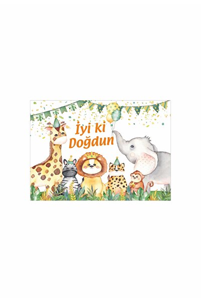 cicigünler Safari Hayvanlar Doğum Günü Afişi 50x70 Ebat Vinil Branda Baskı