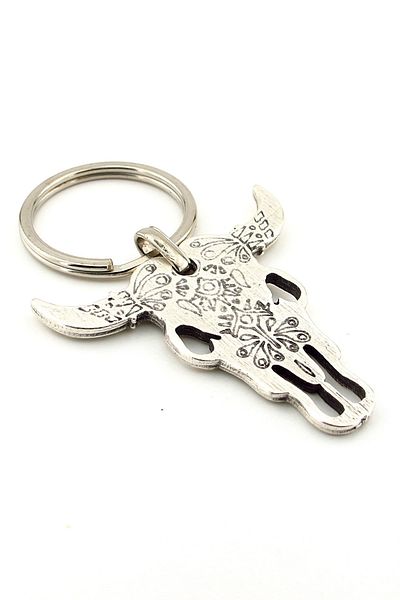 Solfera Patterned Bull Skull Horn Metal Keychain Kc218