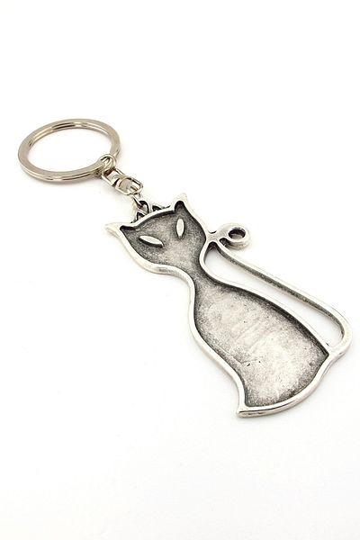 Solfera Animal Lover Minimal Design Cat Sliüeti Metal Keychain Kc201