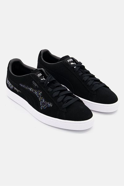 Puma Women Suede Swarovski Lace Up Outdoor Sports Shoes, Black