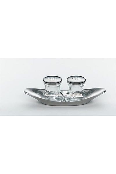 STOREMAX 3-Piece Wagenfeld Spreader Set - Max and Mo - Salt Shaker with Plate - Pepper Shaker - Glass - Cromargan