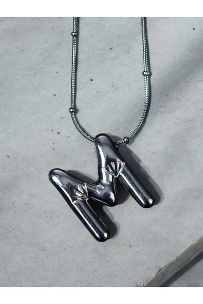 CharmPlay 316L Steel m Letter Balloon Necklace - Silver Color 1St Quality and Design Without Burning