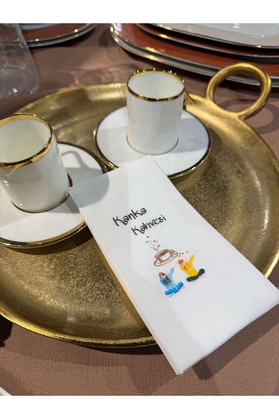 busrasdesign Kanka Coffee Printed 16-Piece Presentation Napkins