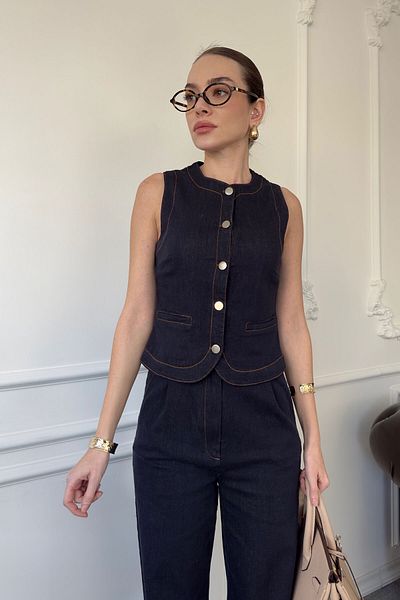 MAGARDE Set complet cu vestă din denim - ALBASTRU