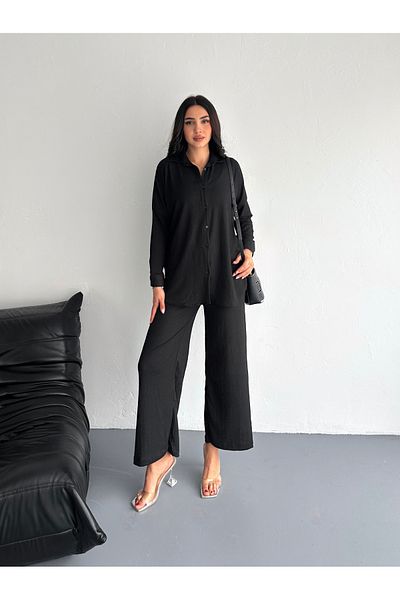 Kayaka triko Seersucker Long Sleeve Shirt Bürümcük Shirt Wide Legged Double Suit