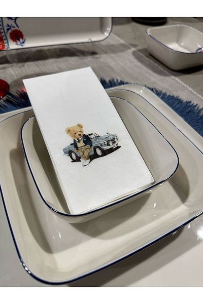 busrasdesign Teddy Classic Car Printed 16-Piece Presentation Napkins