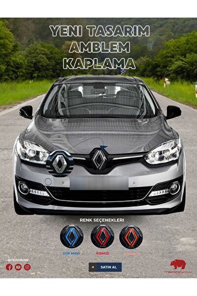 TEARNOW Megane 3 (2014-2015) Yeni Tasarım Amblem Kaplama Sticker - Piano Blac...