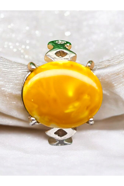 The Magıc of Healıng Amber Natural Stone Steel Adjustable Ring
