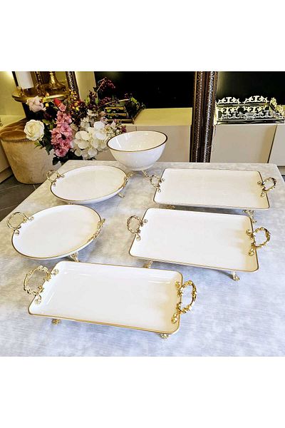 MaviDamla 6 Pieces Cast Porcelain Presentation Set with Gilded Detail Gold