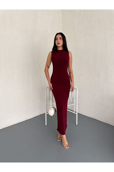 02Lady Fashion ROCHIE DIN ȚESĂTURĂ SANDY CU DRAPE CU TĂVĂLIT FĂRĂ MÂNECI