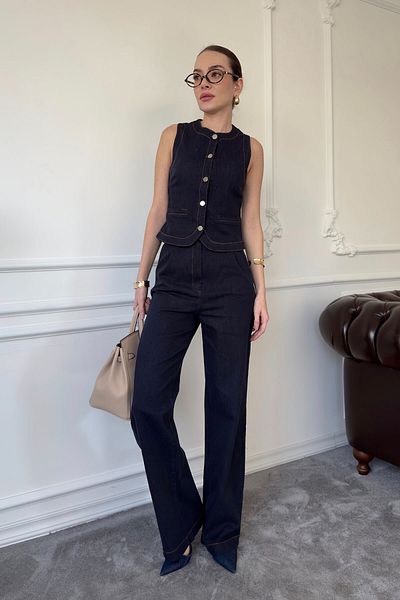 MAGARDE Set complet cu vestă din denim - ALBASTRU