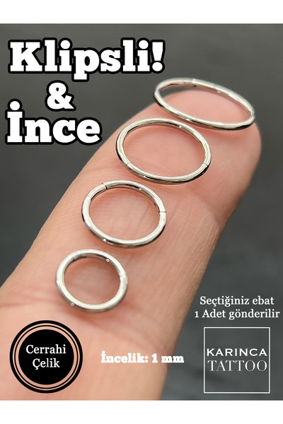 Karınca Piercing Klipsli İnce Halka Piercing Nostril Burun Piercing Hızma Kulak Tragus Helix Rook Smiley Dudak Septum