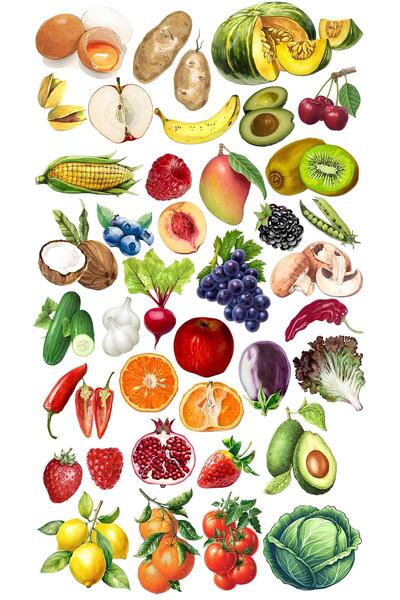 Rana İkra Art Meyve Ve Sebze Temalı Sticker Seti (3 Sayfa 105 Adet)