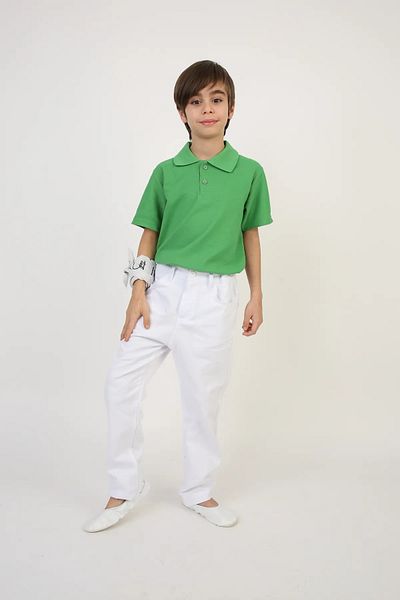 NOBLE STORE Boy's Green Short Sleeve Polo Neck T-Shirt White Pants Suit April 23, October 29 Show Outfit