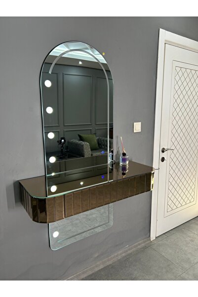 ERGLASS CAM SESE DUYARLI RGB LED IŞIKLI ** BRONZ AYNA ÇEKMECELİ ** AYNALI DRESUAR SETİ MAKYAJ MASASI AYAKSIZ