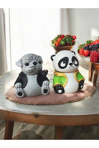 GLOBELUX Διακοσμητικός Πολυτελής Σχεδιασμός Panda And Dog Ash Tray Τασάκι (Σετ 2)
