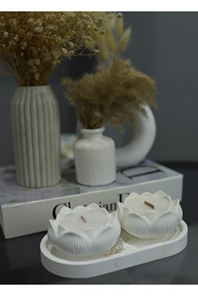 Lilyum Hand Made Lotus 2'li Takım Kokulu Mum, Soya,aromaterapi,dekoratif Mum