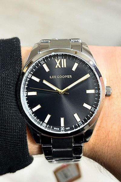 Lee Cooper Black Dial Steel Band 5 Atm Water Resistant Men's Wristwatch with 2 Years Warranty