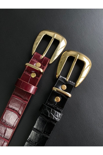 LİA KEMER 2'li Kroko Deri Gold Tokalı Kemer Bel Kemeri Ceket Kemeri Elbise Ke...