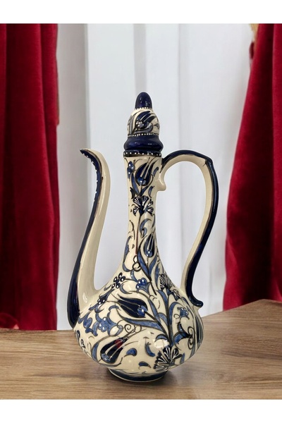 STORESZA Mavi Beyaz Çini İbrik Vazo - 30Cm