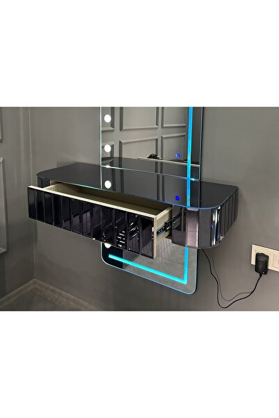 ERGLASS CAM SESE DUYARLI RGB RENK LED IŞIKLI ** FÜME AYNA ÇEKMECELİ ** AYNALI DRESUAR SETİ MAKYAJ MASASI AYAKSIZ