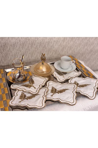 Mustgross 6 Pieces Fabric Presentation Napkins - Coffee Side Embroidered Presentation Napkin, Cocktail Napkin