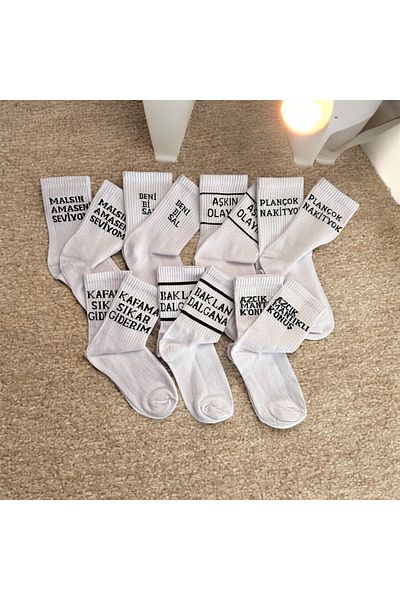 çorapdunyam 7-Piece Series Written Funny Cheerful College Tennis Socks