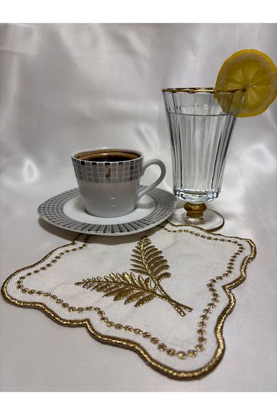 Mustgross 6 Pieces Fabric Presentation Napkins - Coffee Side Embroidered Presentation Napkin, Cocktail Napkin