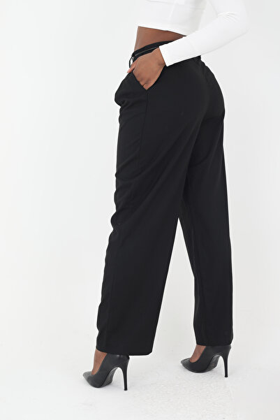Viskosa Black High Waist Rope Belt Palazzo Pants