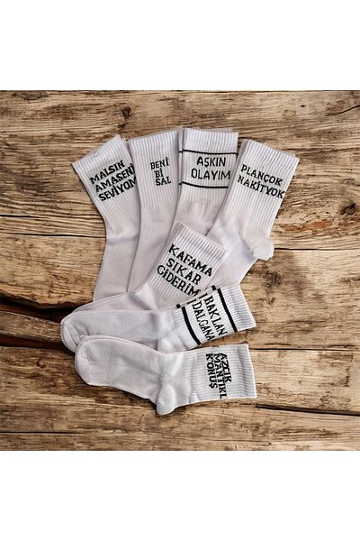 çorapdunyam 7-Piece Series Written Funny Cheerful College Tennis Socks