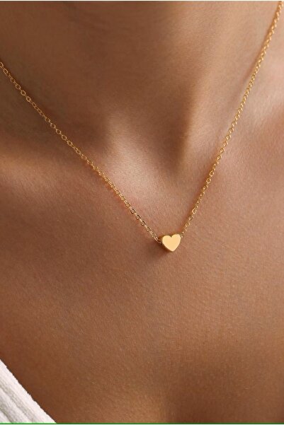 EK Design Gold Paslanmaz Çelik Zincirli Minimal Kalpli Kolye 40 Cm